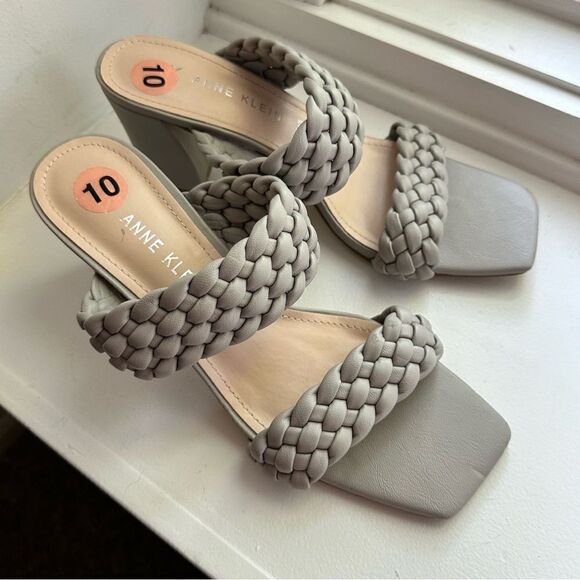Gray Braided Sandal Heels, Anne Klein, Size 10 - Picture 6 of 11